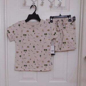 NWT 2pc Volcom Beige Surf Print Shirt & Shorts Set sz 5